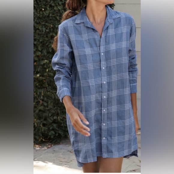 Frank & Eileen Dresses & Skirts - Frank & Eileen Hunter Shirt Dress Size Small Linen Blue Plaid Long Sleeve